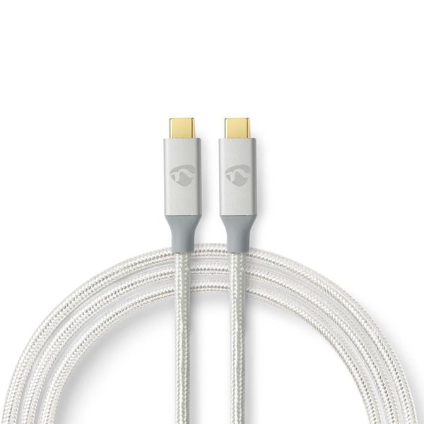 Nedis USB-kabel | USB 3.2 Gen 2x2 | USB-C™ Hann | USB-C™ Hann | 100 W | 4K@60Hz | 20 Gbps | Gull belagt | 2.00 m | Rund | Flettet / Nylon | Sølv | Dek