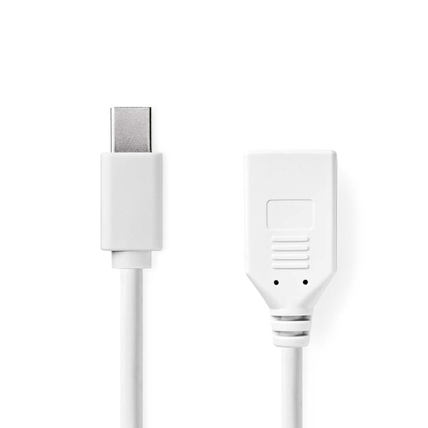 Nedis Mini Displayport-kabel | DisplayPort 1.2 | Mini DisplayPort Hane | DisplayPort Hona | 21.6 Gbps | Nickelplaterad | 0.20 m | Rund | PVC | Vit | L