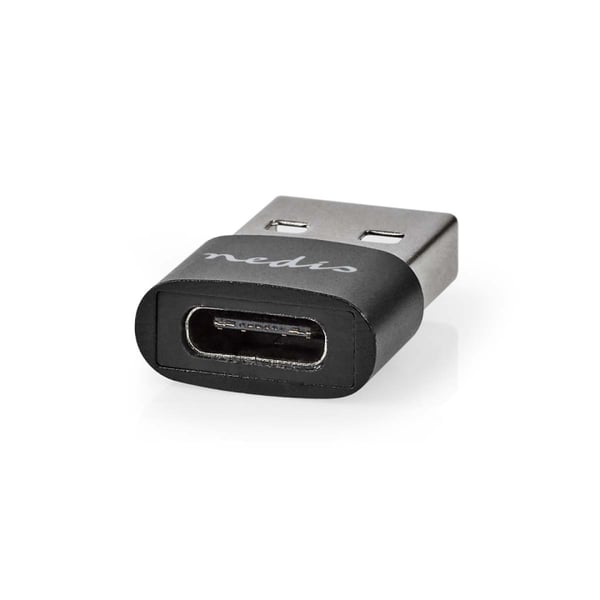 Nedis USB-A Sovitin | USB 2.0 | USB-A Uros | USB-C™ Naaras | 480 Mbps | Pyöreä | Niklattu | Musta | Laatikko