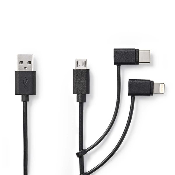 Nedis 3 i 1 kabel | USB 2.0 | USB-A Han | Apple Lightning 8-pin / USB Micro-B han / USB-C™ Han | 480 Mbps | 1.00 m | Nikkelplateret | Runde | PVC | So