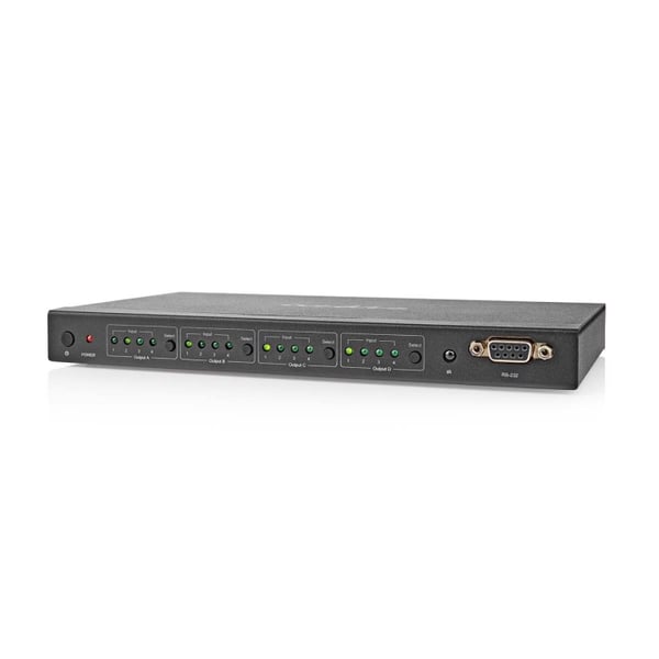 Nedis HDMI ™ Matrix Switch | 4 stk. 4-porters port(s) | DC Power / 1x RS232 / 4x HDMI™ Input | 4x HDMI™ Output | 4K@60Hz | 18 Gbps | Fjernstyrtkontrol
