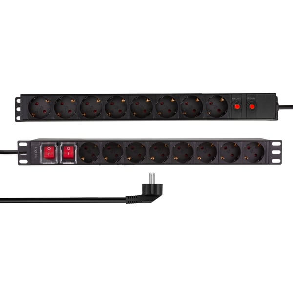 LogiLink 16-veis strømfordelingsenhet med overspenningsvern for 19" rack U1 Black