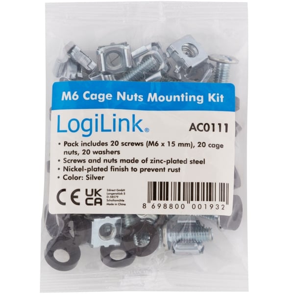 LogiLink Monteringssett M6 for rack/veggskap 20-pakning
