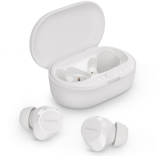 Philips TAT1209WT True Wireless-hörlurar. Små och bekväma. 6+18 tim speltid. IPX4-klass. Vita