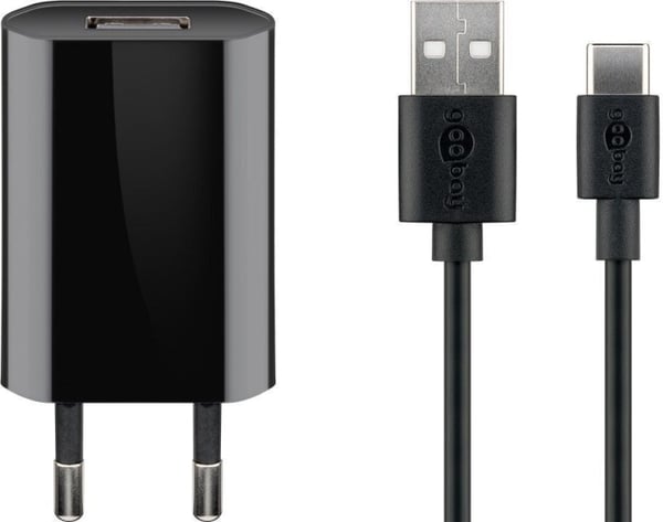 Goobay USB-C 5 W lader + kabel, 1 m, svart