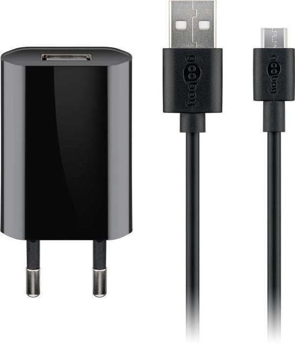 Goobay Micro-USB 5 W lader + kabel, 1 m, svart
