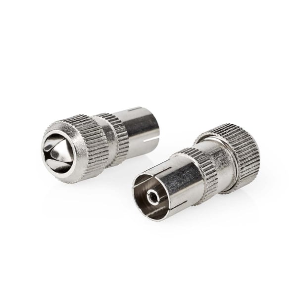 Nedis IEC (Coax) Stik | Lige | Hun | Nikkelplateret | 75 Ohm | Skru | Kabeldiameter: 7.0 mm | Metal | Sølv | 2 stk. | Box