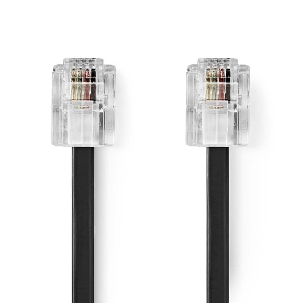 Nedis Telecom Cable | RJ11 Han | RJ11 Han | 10.0 m | Kabelutforming: Flatt | Gull belagt | Kabeltype: RJ11 | Sort | Label