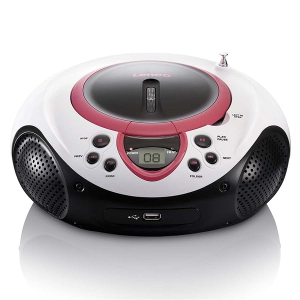 Lenco Bærbar FM-radio, CD- og USB-spiller Rosa