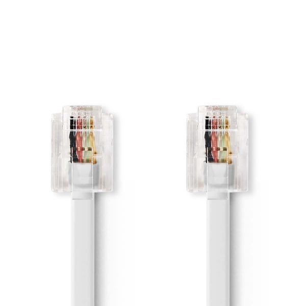 Nedis Telecom Kabel | RJ11 Hanstik | RJ11 Hanstik | 5.00 m | Kabeludformning: Fladt | Kabeltype: RJ11 | Gennemsigtig / Hvid