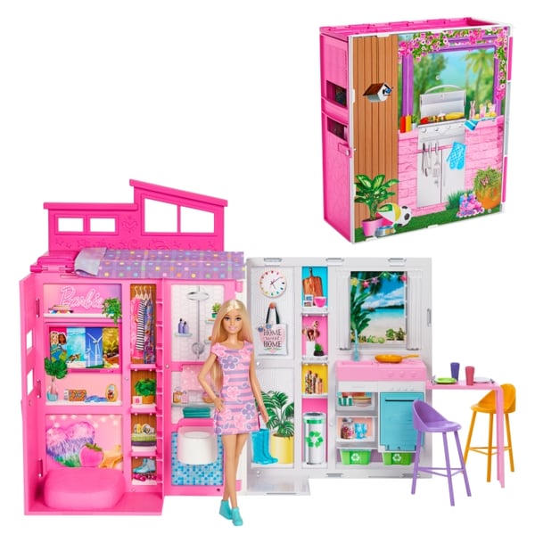 Barbie Dockhus och docka för semesterresor (HRJ77)