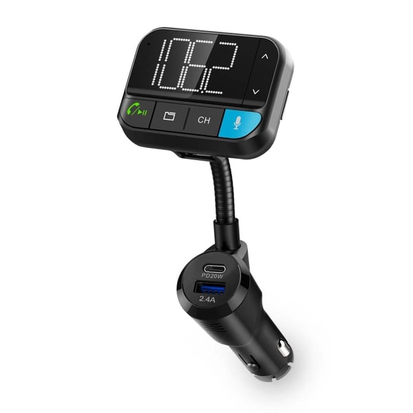Nedis Bil Audio FM-sender | Svanehals | Højttalertelefon | 2.00 " | Sort hvid skærm | Bluetooth® | PD 20 W / QC 3.0 | Hurtig opladning | Bass Boost |