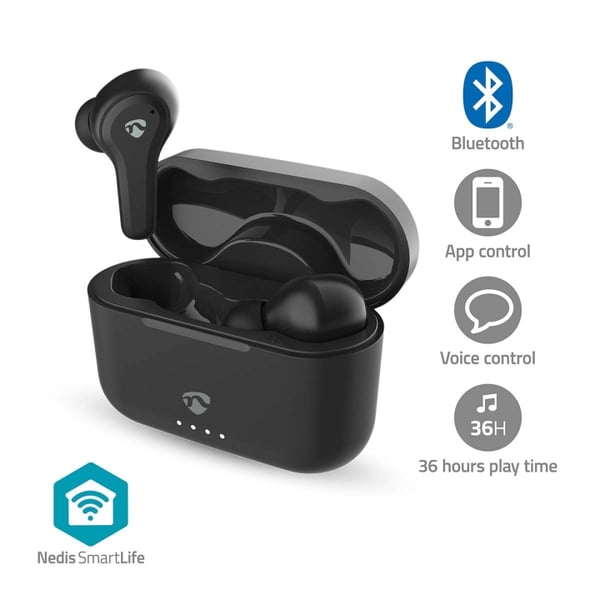 Nedis Fullt Trådløse hodetelefoner | Hybrid (ENC + ANC) | Bluetooth® | Batteri 1 driftstid standard bruk: 2160 min | Touch kontroll | Ladeboks | Trådl