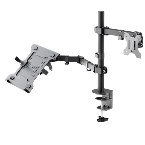 Goobay Skjermfeste med laptop-arm Flex, svart arbeidsstasjon for skjermer fra 13 til 32 tommer (33 - 81 cm) pluss en bærbar datamaskin, skjerm maks. 8