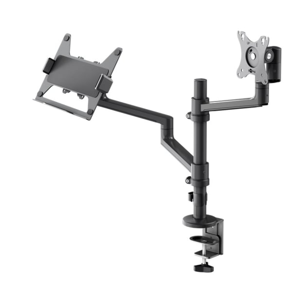 Goobay Deluxe skjermfeste med arm for bærbar PC, svart arbeidsstasjon for skjermer fra 17 til 32 tommer (43 - 81 cm) pluss en bærbar PC, skjerm maks.