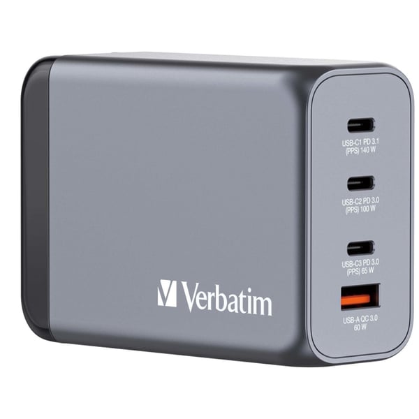 Verbatim GNC-240 GaN-lader med 4 porter og 240 W USB-A/USB-C
