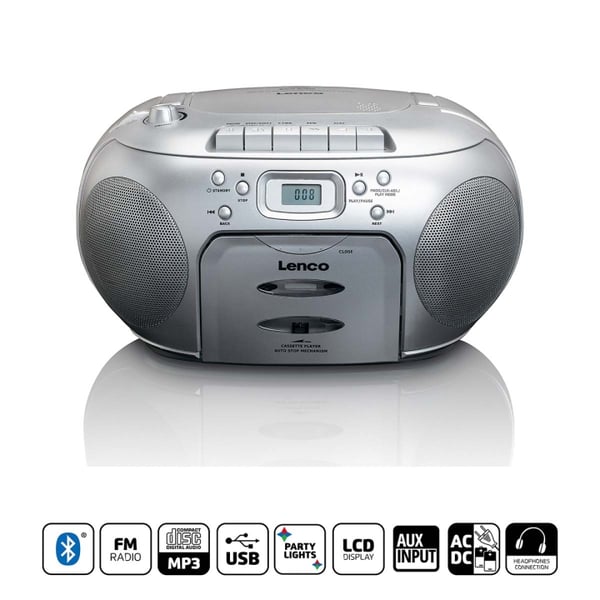 Lenco Bærbar FM-radio CD-kassetteafspiller Sølv Lenco Bærbar FM-radio CD-kassetteafspiller Sølv