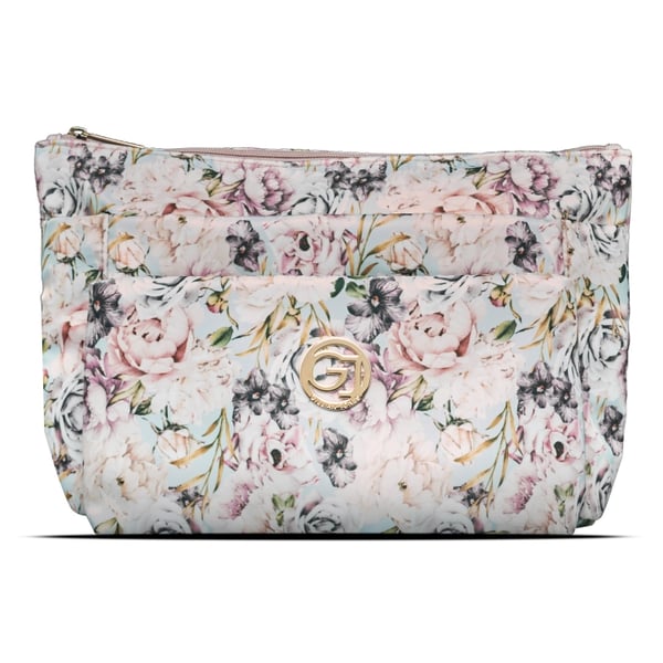Gillian Jones kosmetikkveske med 3 rom - blomstertrykk i rose