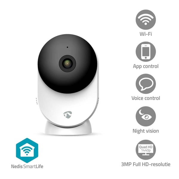 Nedis SmartLife Indendørs Kamera | 3MP Full HD 1296p | Cloud Storage (mulighed) / microSD (ikke inkluderet) / Onvif | Nattesyn | Hvid