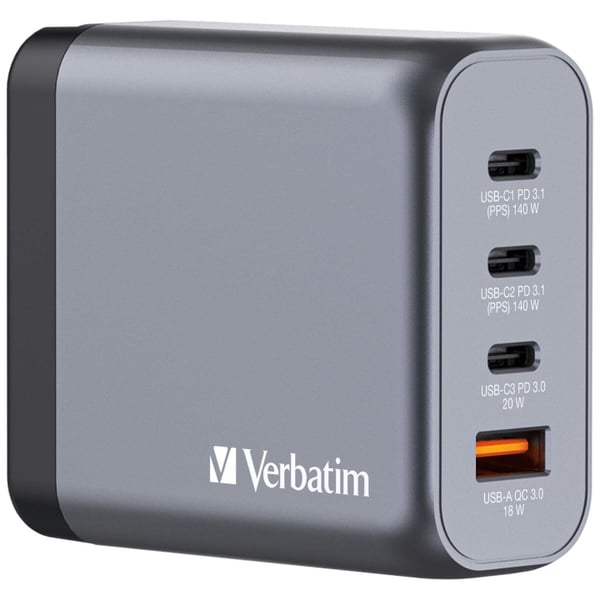 Verbatim GNC-140 GaN-lader med 4 porter og 140 W USB-A/USB-C