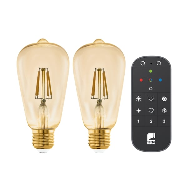 Eglo Uppsättning med 2x E27 ST64 Amber, fjärrkontroll - Varmvit - Zigbee, Bluetooth