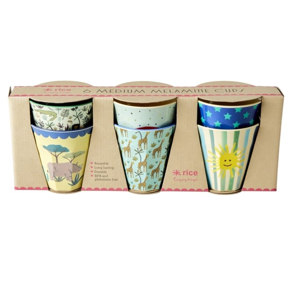 RICE Mellanstora melaminmuggar 6 st - Funky Prints