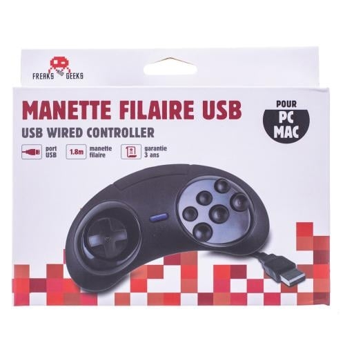 Trade Invaders uSB-kontroller med 6 knappar MEGADRIVE-form för PC/MAC