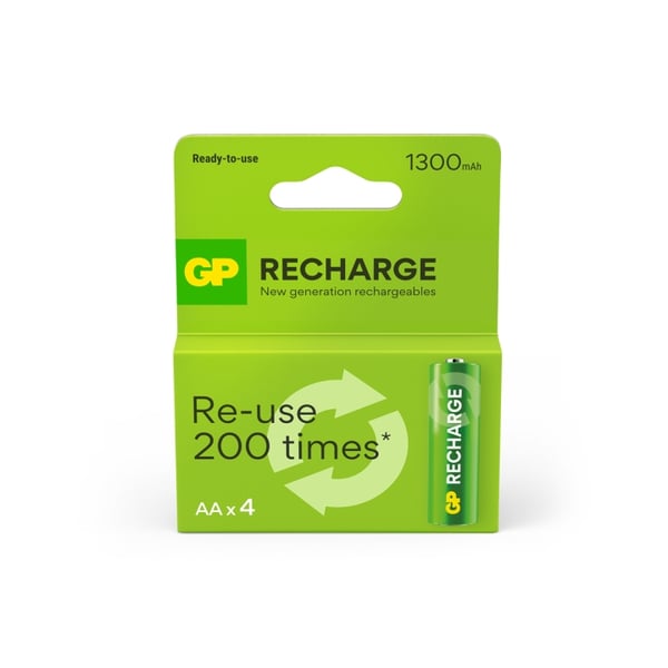 GP Recharge genopladeligt batteri, størrelse AA, 1300 mAh, 4-pak