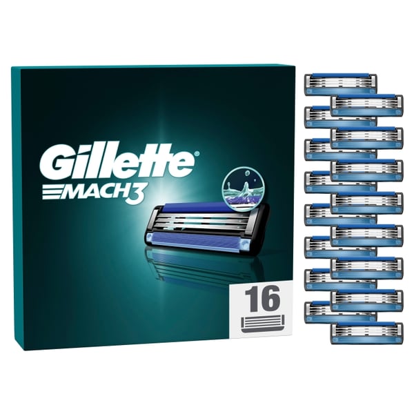Gillette Mach3 barberblader - Blå/Svart - 16 stk Gillette Mach3 barberblader - Blå/Svart - 16 stk