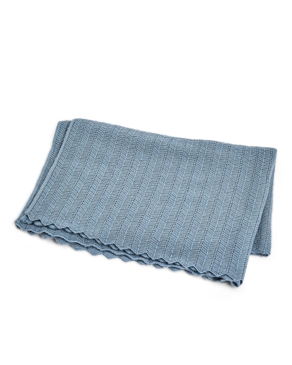 Smallstuff Babyteppe, fiskebein, merinoull - Blå - 80x100 cm (70007-84)