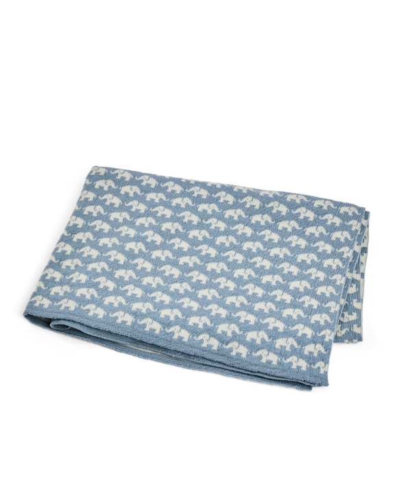 Smallstuff Babyteppe AO elefanter - Merinoull Blå - 80x100 cm (70007-91)