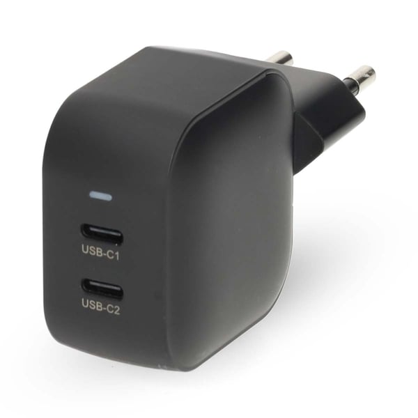 Nedis Vægoplader | 45 W | GaN | PD3.0 | 2.25 A / 3.0 A | Antal output: 2 | 2x USB-C™ | Automatisk Valgt Spænding | Sort