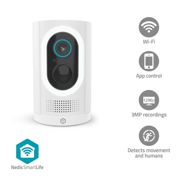 Nedis SmartLife Utendørs kamera | Søkelys | 3MP Full HD 1296p | IP65 | Maks. batteri levetid: 6 Måned | Cloud Storage (valgfritt) / microSD (ikke inkl