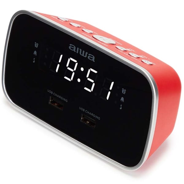 AIWA Klockradio Två alarm USB ladd-uttag Röd