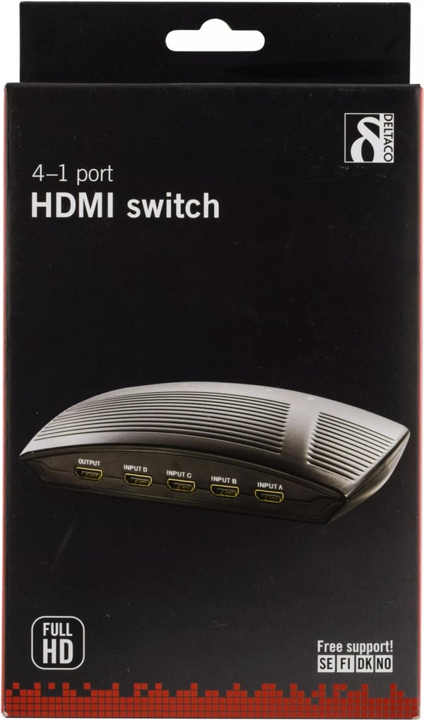 DELTACO manuaalinen HDMI-kytkin, 4 sisääntuloa, 1 ulostulo