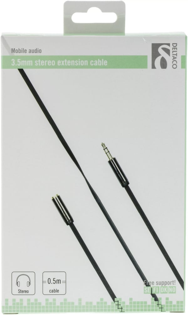 DELTACO lydkabel, 3,5mm ret han til 3,5mm hun, 4-pin,  0,5m, so