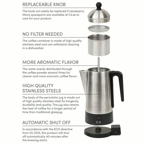 C3 Perkolator Svart stål 6kp