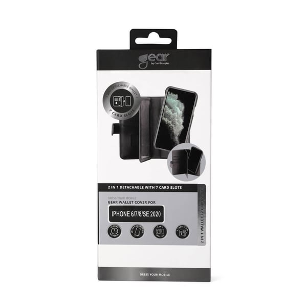 Gear Lompakko 2in1 7 Korttipaikkaa Musta - iPhone 6/7/8/SE
