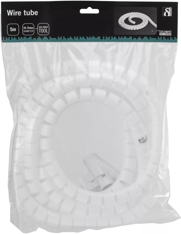 DELTACO Kabelbinder i nylon, 25 mm diameter, inkludert verktøy, 5 m, hvit