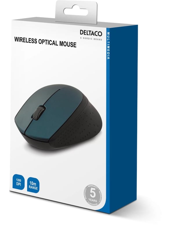 DELTACO trådløs optisk mus, 2,4 GHz, 3 knapper med scroll, 1200 DPI, grønn