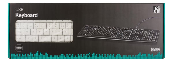 DELTACO Tastatur, nordisk layout, USB, 1,1 m kabel, hvit
