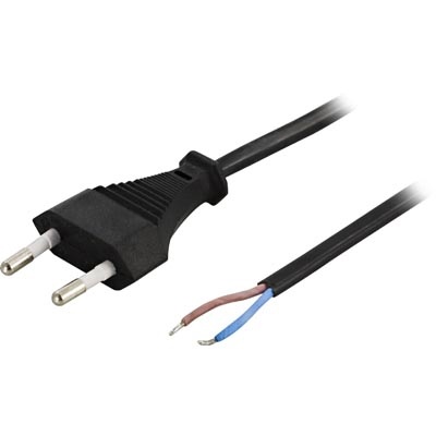 DELTACO apparatkabel, ojordad, CEE 7/16 öppen ände, 2,5 A / 250 V, 2