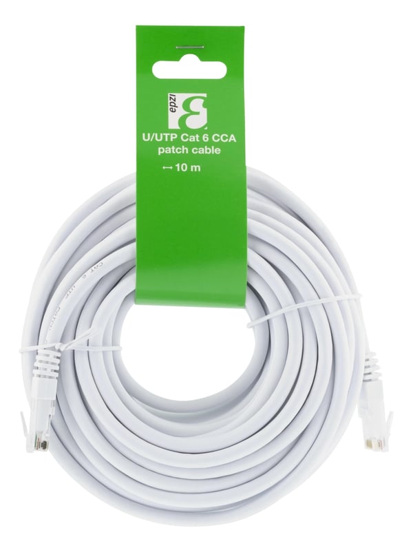 EPZI U/UTP Cat6 patch cable, CCA, 10m, 250MHz, white