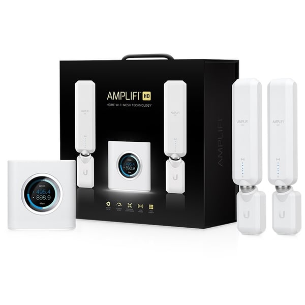 Ubiquiti AmpliFi Home Router, 2x Mesh Points, Plug and Play, opptil 5 Gb/s, hvit