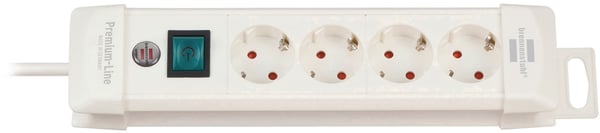 brennenstuhl Premium-Line, 4-veis stikkontakt (stikkontakt med bryter og 1,8 m kabel - 45° vinkel på beskyttelseskontaktene, Made in Germany) hvit TYP