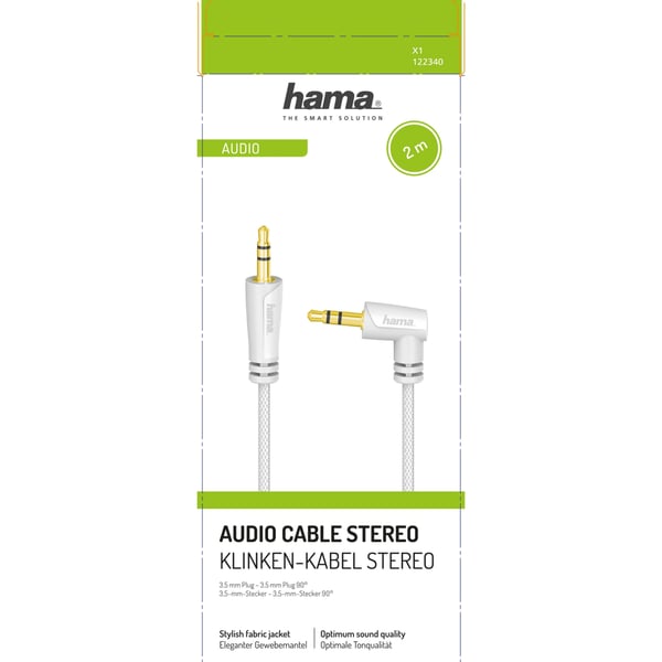 Hama Audiokabel 3.5mm-3.5mm Vinklet Hvit 2m