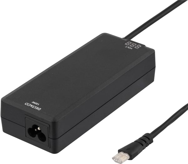 DELTACO laddare för notebook, 15-20 V, 8 A, 120 W, LED-display