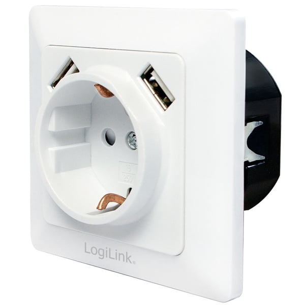 LogiLink Vegguttak 230V med 2xUSB 2,1A