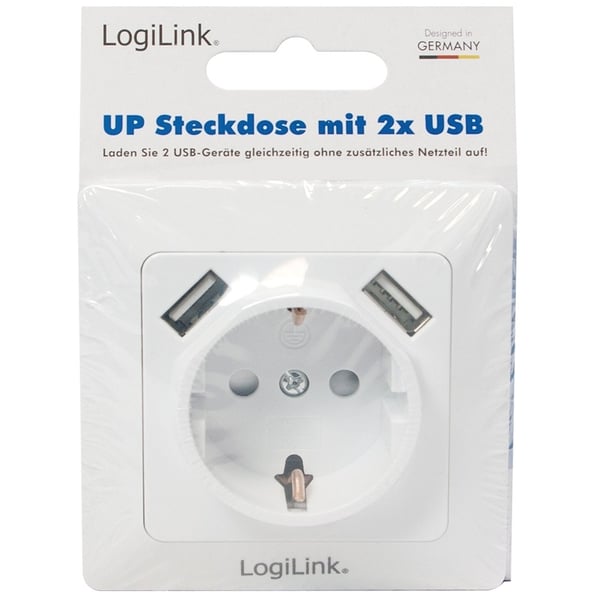 LogiLink Vegguttak 230V med 2xUSB 2,1A