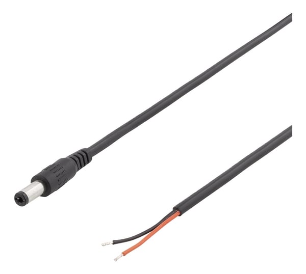 DELTACO laitekaapeli, 5,5mm DC - avoin pää, 2m, 20AWG, musta